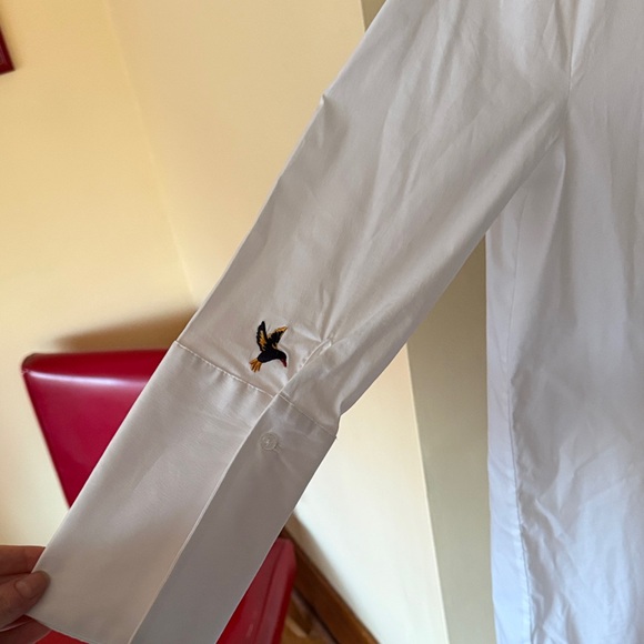 Embroidered Bird Cotton Button-Up Dress - White - Picture 4 of 4